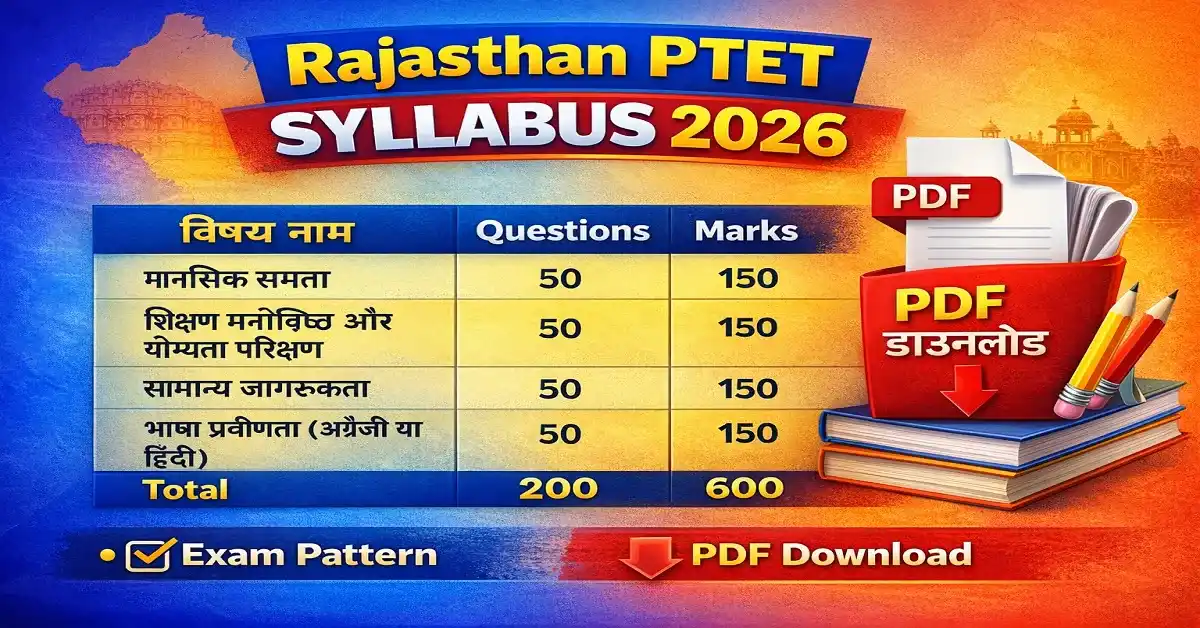 Rajasthan PTET Syllabus 2026: राजस्थान पीटीईटी परीक्षा का Syllabus और Exam Pattern जारी