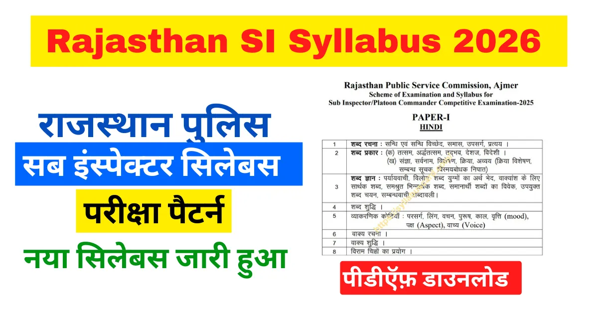 Rajasthan Police SI Syllabus 2026 in Hindi: राजस्थान सब-इंस्पेक्टर सिलेबस