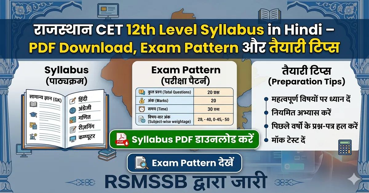 Rajasthan CET 12th Level Syllabus in Hindi 2026 – PDF Download