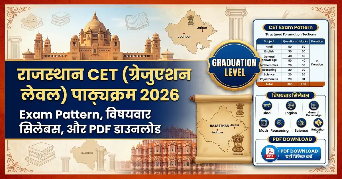 Rajasthan CET Graduation Level Syllabus 2026 in Hindi: Exam Pattern, Subject Wise Syllabus & PDF Download
